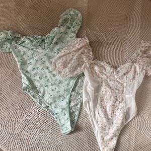 SHEIN Floral Bodysuits - Green and White